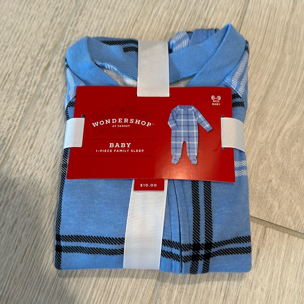 Wondershop Holiday Blue Plaid Baby Sleeper Size 6-9 Months NEW
